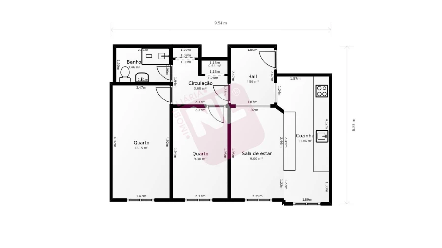 Apartamento T2 para Arrendamento em Penha de França Planta 1