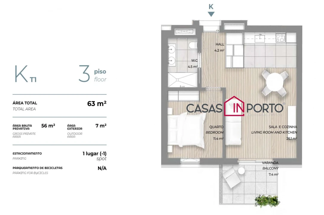 Apartamento T1 para Venda em Canidelo Foto 12