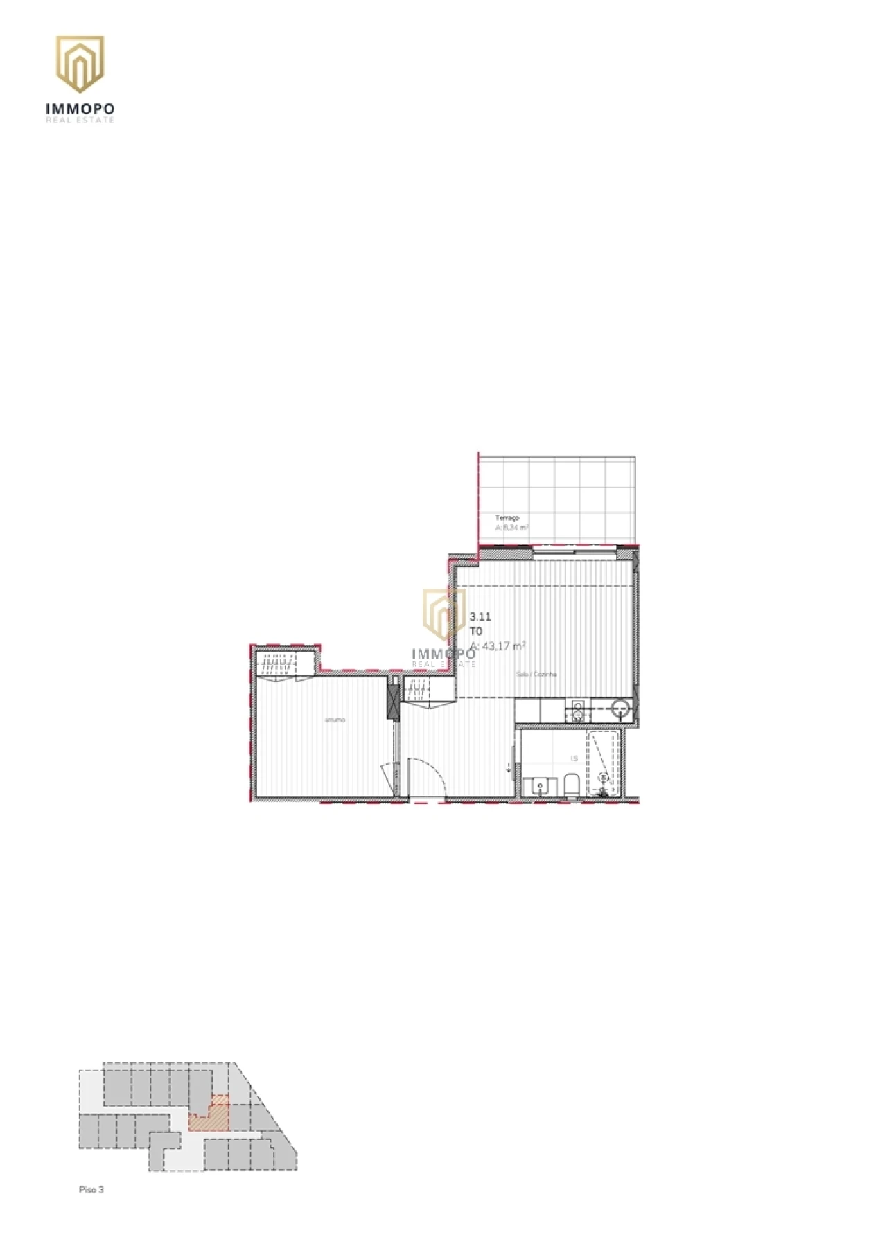 Apartamento T1 para Venda em Mafamude e Vilar do Paraíso Foto 30