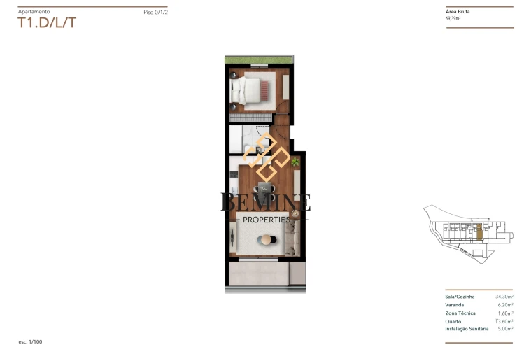 Apartamento T1 para Venda em Funchal (Santa Luzia) Planta 1