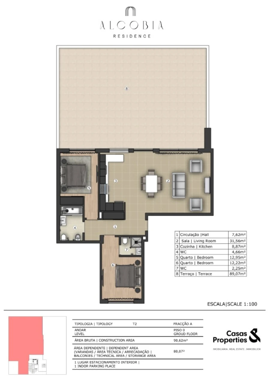 Apartamento T2 para Venda em Alcobaça e Vestiaria Planta 1