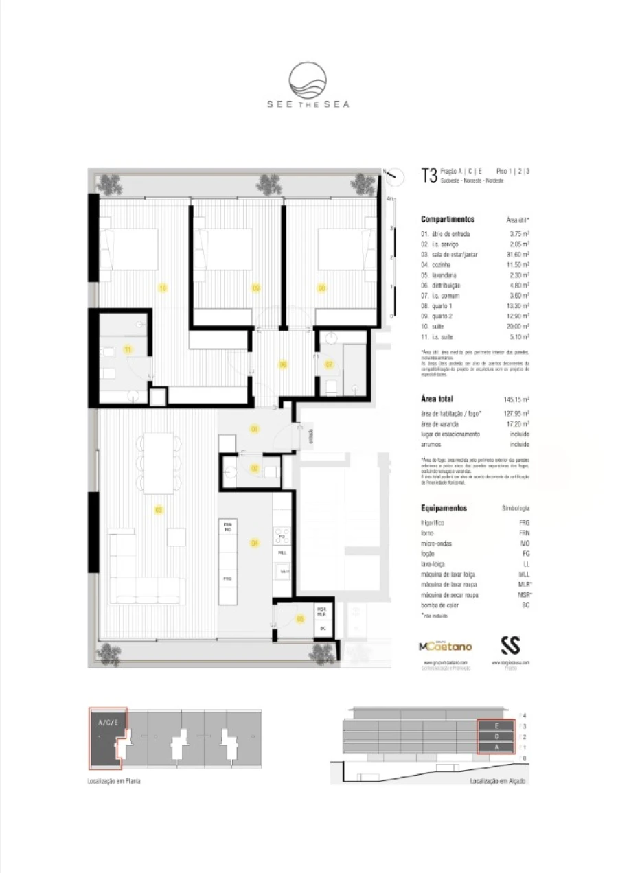 Apartamento T3 para Venda em Canidelo Planta 1