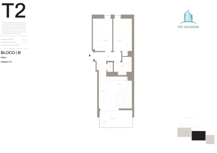 Apartamento T2 para Venda em Santa Marinha e São Pedro da Afurada Planta 1