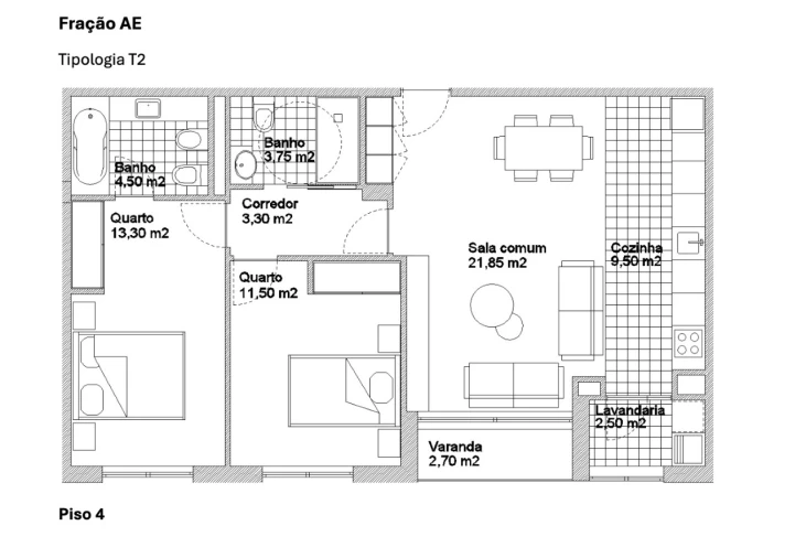 Apartamento T2 para Venda em Ermesinde Planta 1