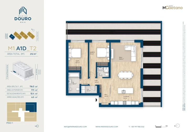 Apartamento T2 para Venda em Canidelo Planta 1