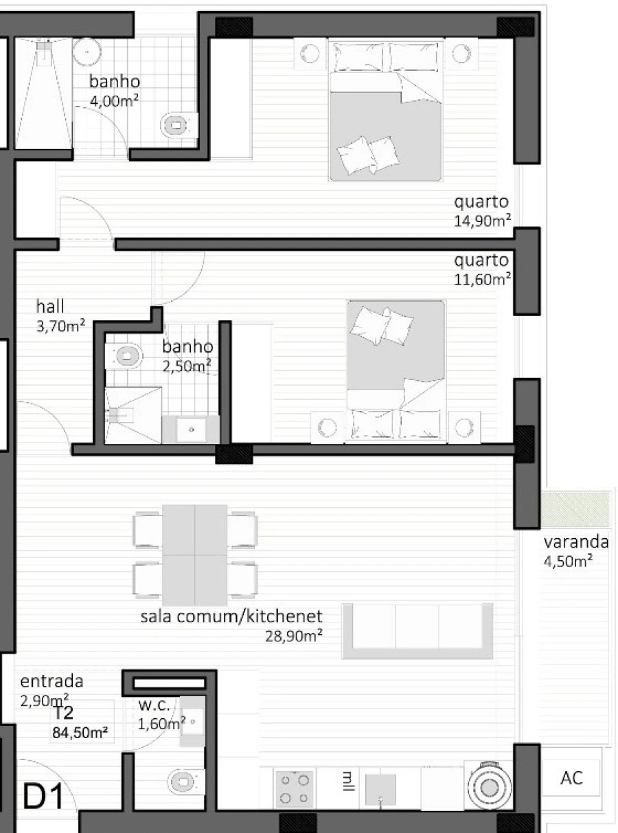 Apartamento T2 para Venda em Paranhos Planta 1