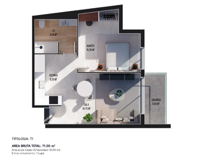 Apartamento T1 para Venda em Ribeira Brava Planta 1