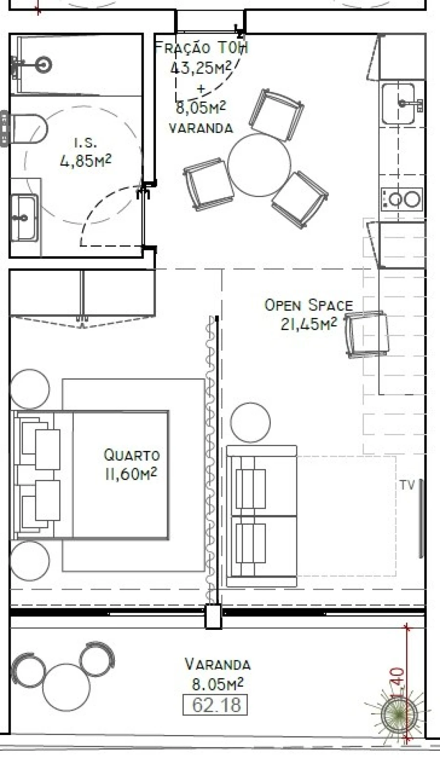 Apartamento T1 para Venda em São Martinho Planta 1