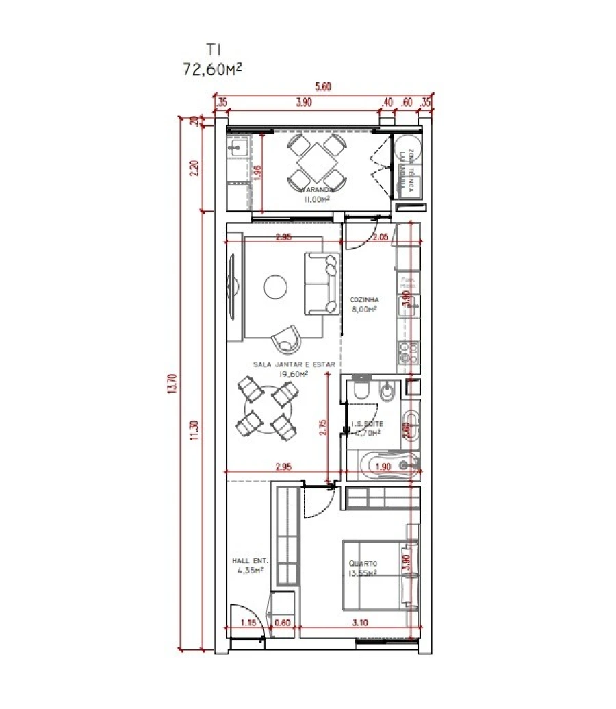 Apartamento T1 para Venda em São Martinho Planta 1