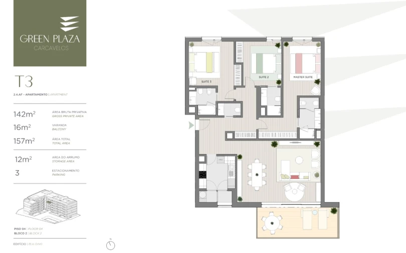 Apartamento T3 para Venda em Carcavelos e Parede Planta 1