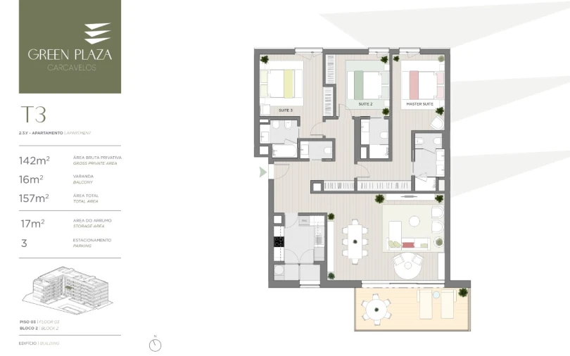 Apartamento T3 para Venda em Carcavelos e Parede Planta 1