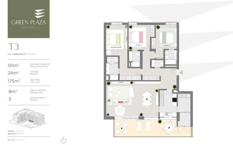 Apartamento T3 para Venda em Carcavelos e Parede Planta 1