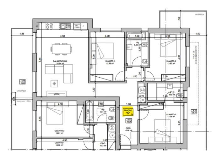 Apartamento T3 para Venda em Ferrel Planta 1