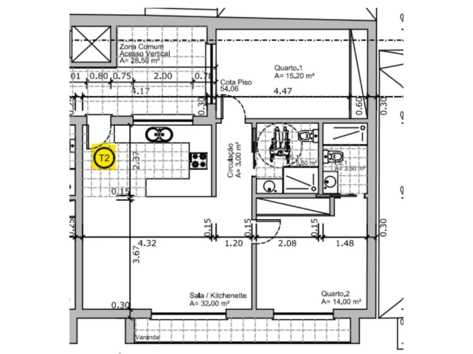Apartamento T2 para Venda em Nossa Senhora do Pópulo, Coto e São Gregório Planta 1