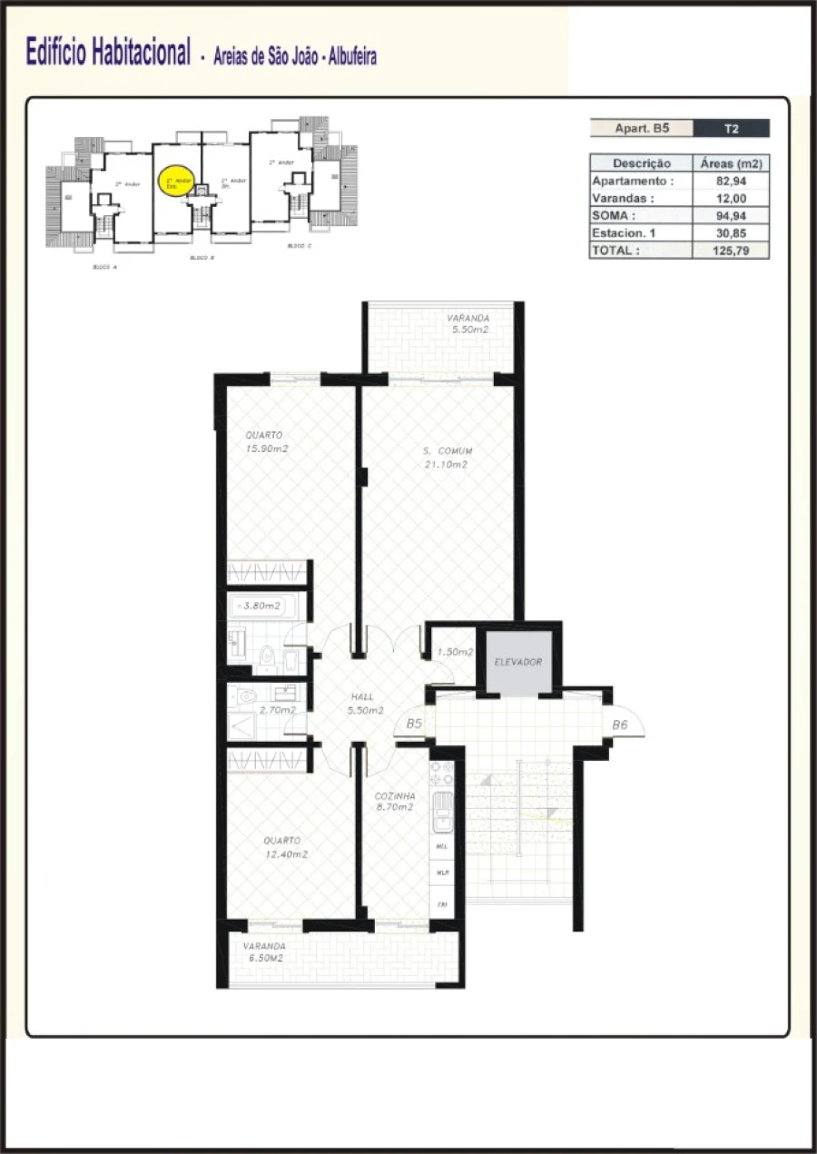 Apartamento T2 para Arrendamento férias em Albufeira e Olhos de Água Planta 1