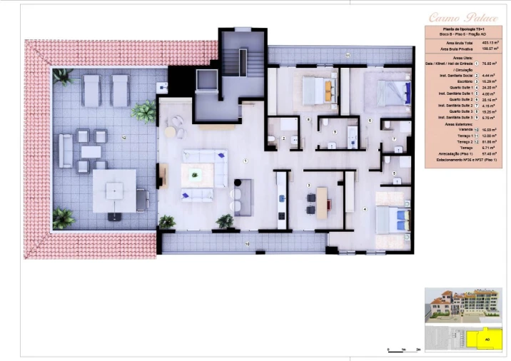 Apartamento T3 para Venda em Funchal (Se) Planta 1