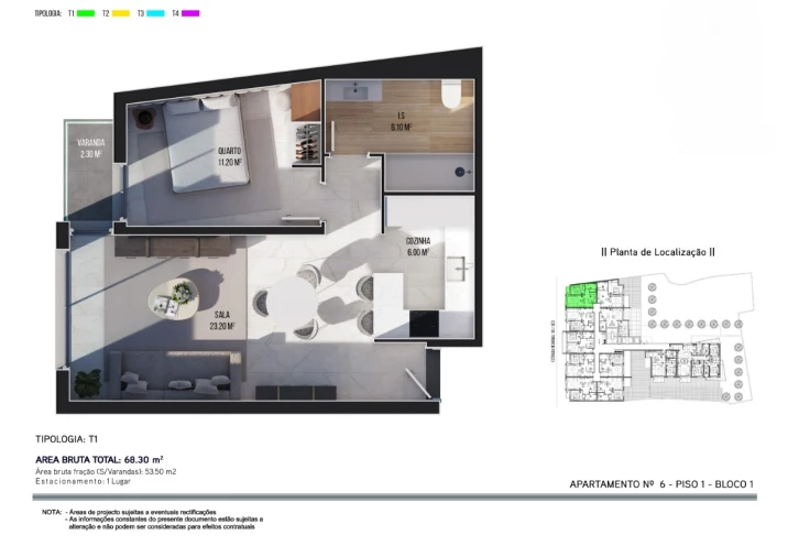 Apartamento T1 para Venda em Ribeira Brava Planta 1