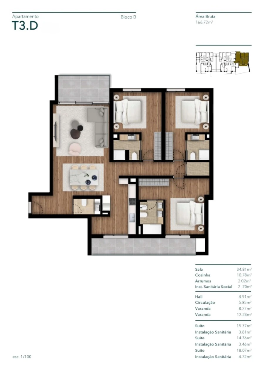 Apartamento T3 para Venda em Funchal (Santa Luzia) Planta 1