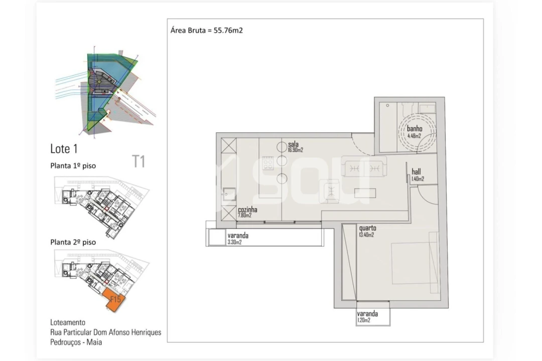 Apartamento T1 para Venda em Pedrouços Foto 4