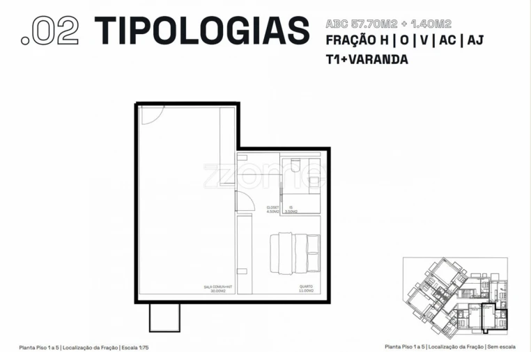 Apartamento T1 para Venda em Rio Tinto Planta 1