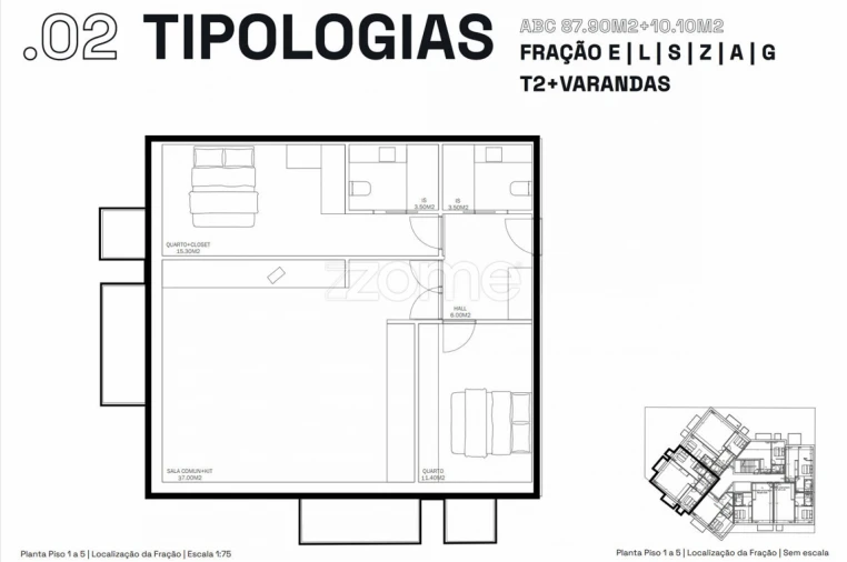 Apartamento T2 para Venda em Rio Tinto Planta 1
