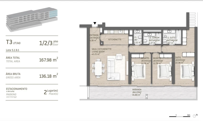 Apartamento T3 para Venda em Quarteira Planta 1