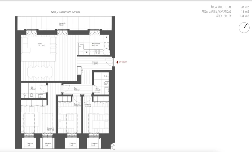 Apartamento T3 para Venda em Santo António Planta 1