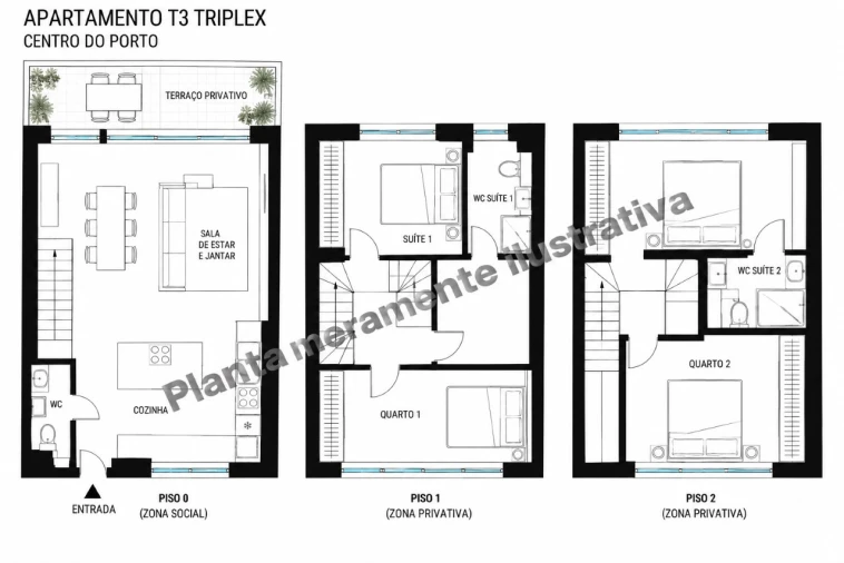 Apartamento T3 para Arrendamento em Cedofeita, Santo Ildefonso, Sé, Miragaia, São Nicolau e Vitória Planta 1