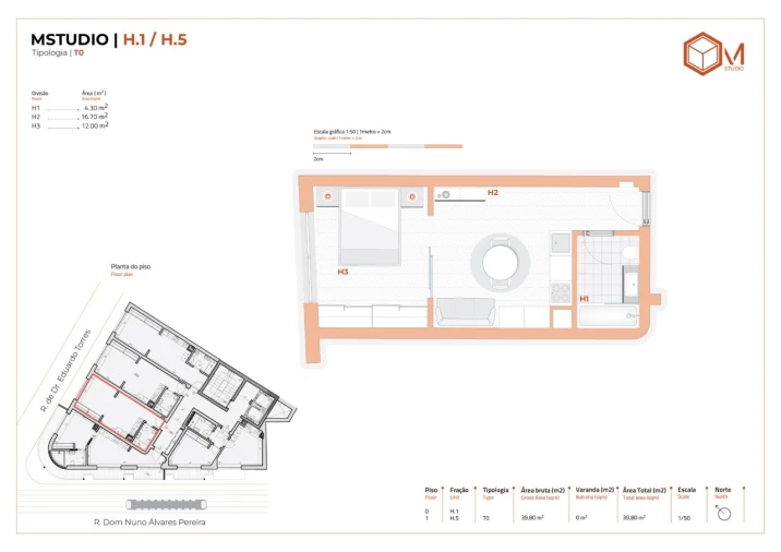 Apartamento T1 para Venda em Matosinhos e Leça da Palmeira Planta 1