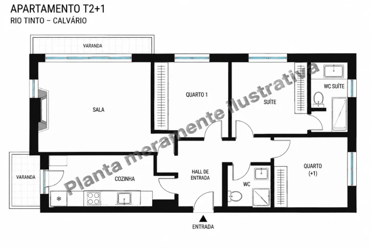 Apartamento T2 para Arrendamento em Rio Tinto Planta 1