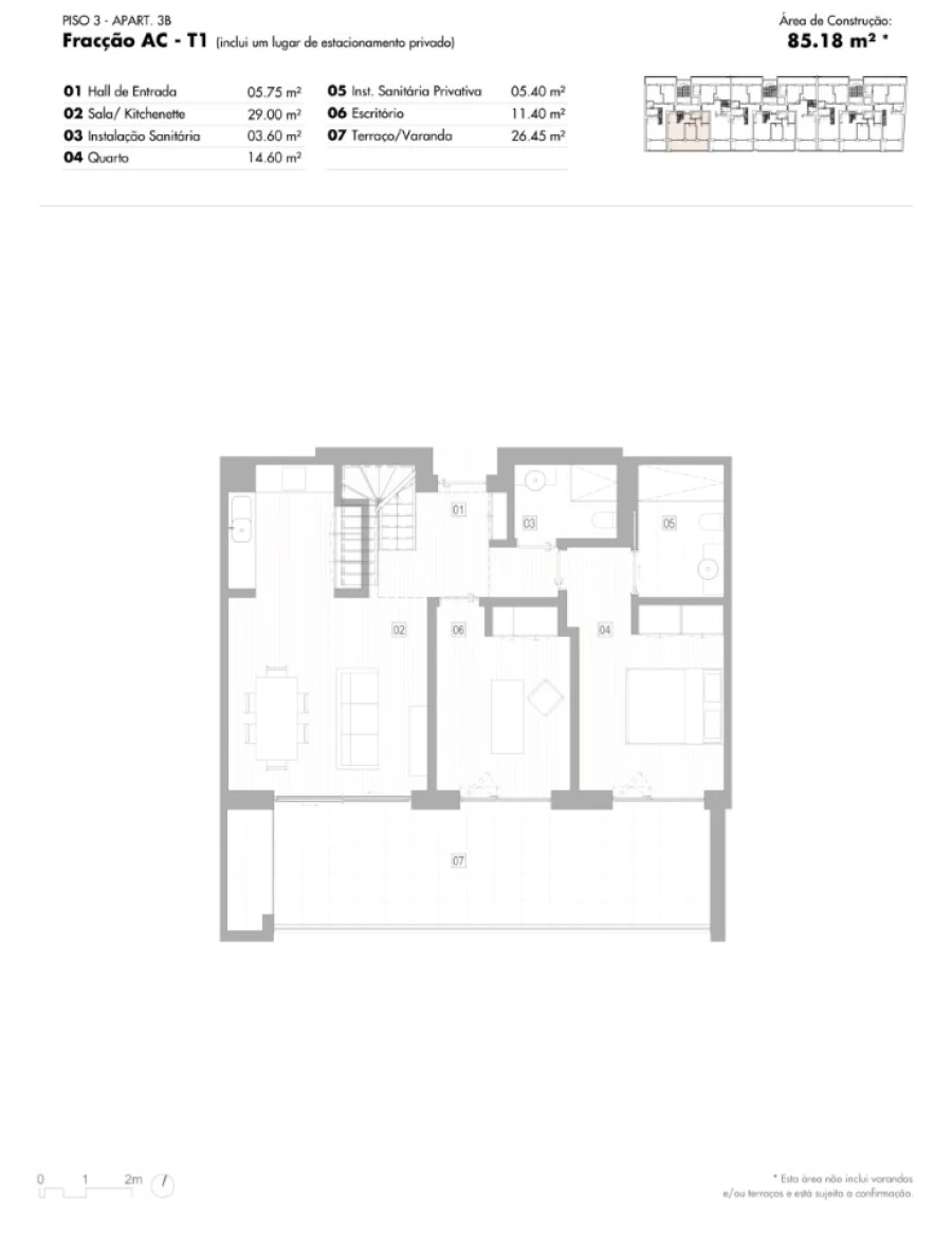 Apartamento T1 para Venda em Lagos (São Sebastião e Santa Maria) Planta 1