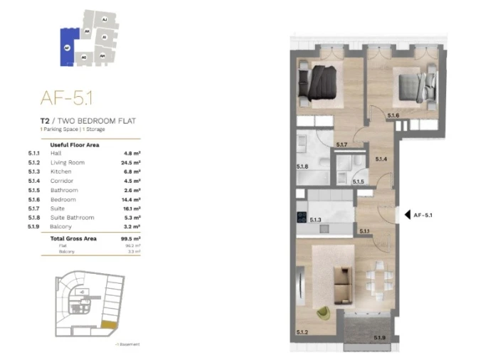 Apartamento T2 para Venda em Bonfim Planta 1