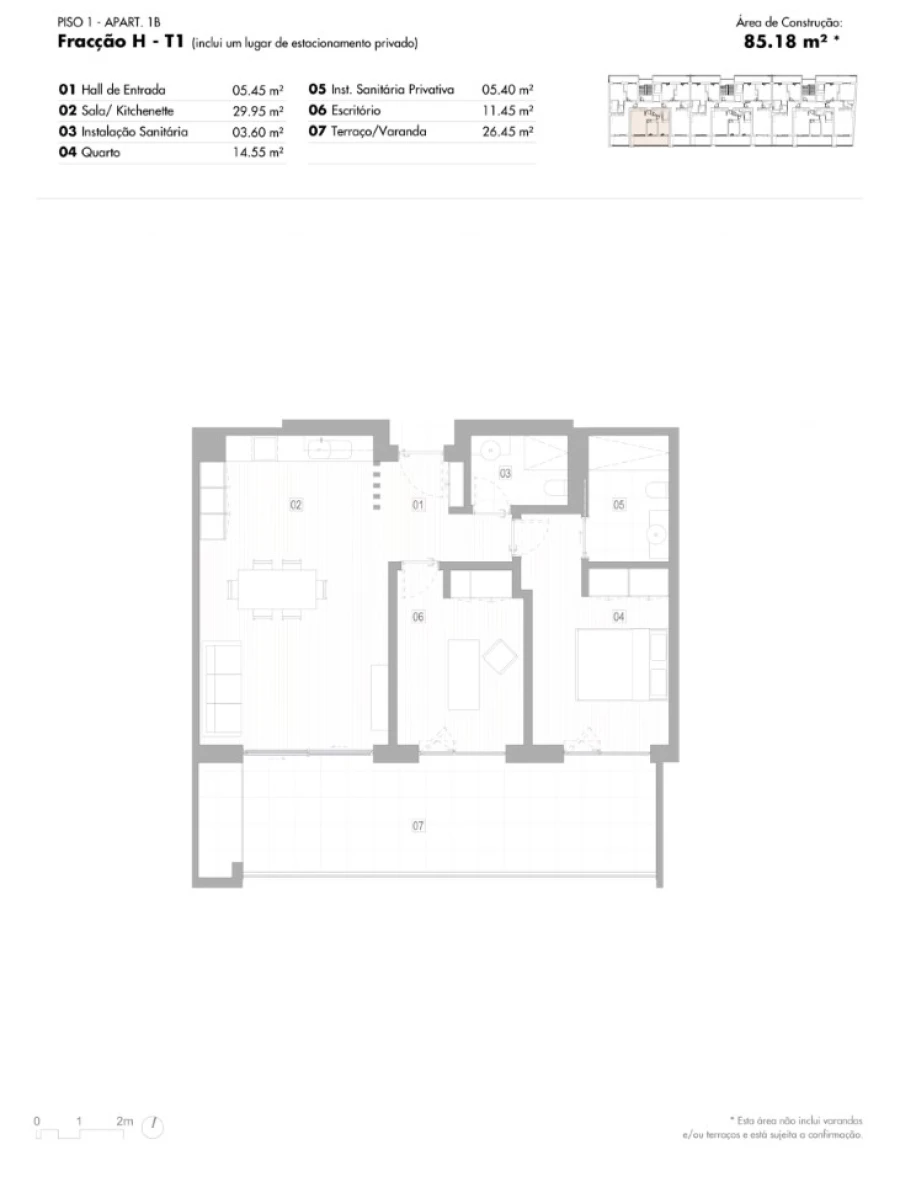 Apartamento T1 para Venda em Lagos (São Sebastião e Santa Maria) Planta 1