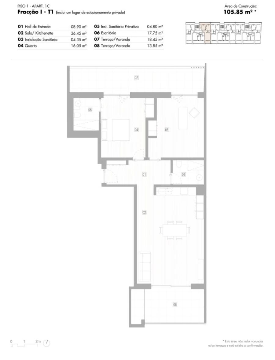 Apartamento T1 para Venda em Lagos (São Sebastião e Santa Maria) Planta 1