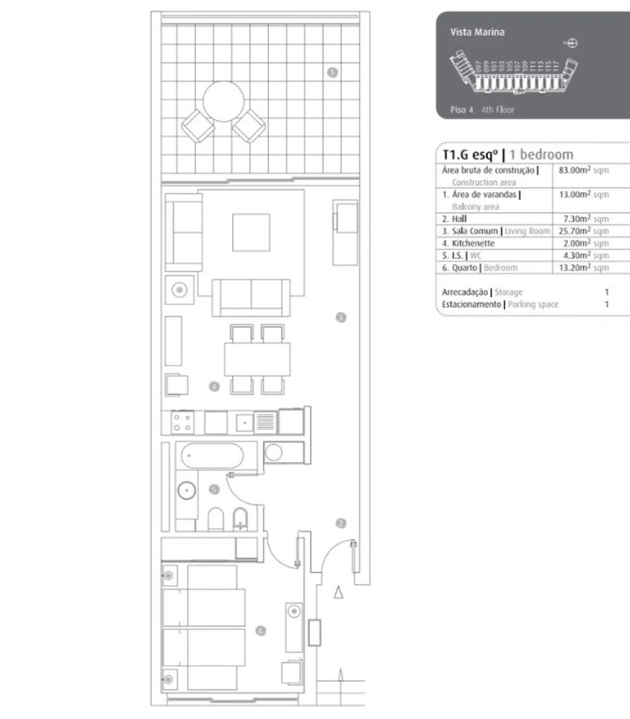 Apartamento T1 para Venda em Portimão Planta 1