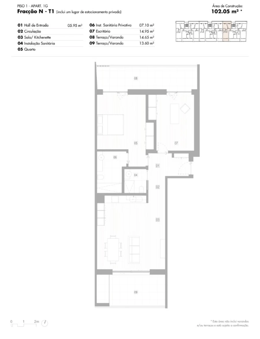 Apartamento T1 para Venda em Lagos (São Sebastião e Santa Maria) Planta 1