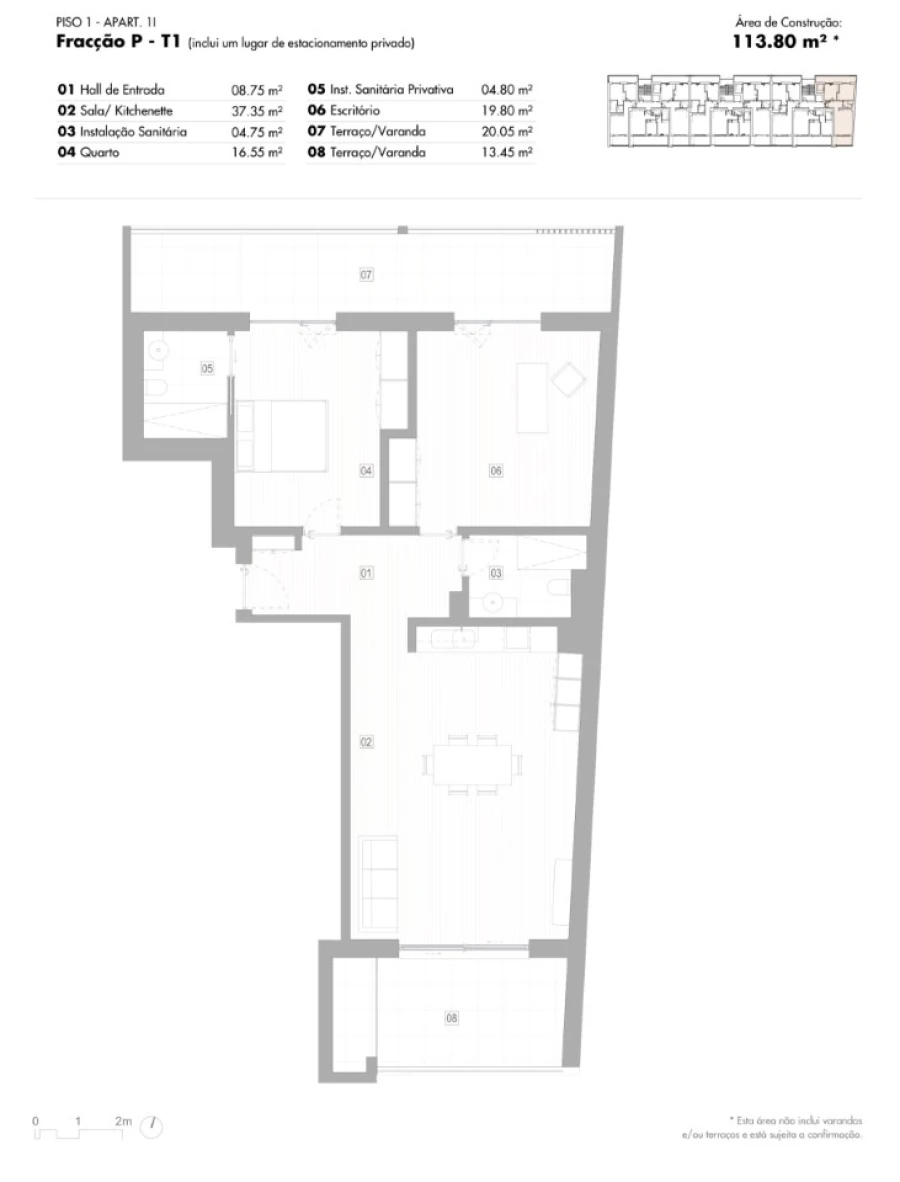 Apartamento T1 para Venda em Lagos (São Sebastião e Santa Maria) Planta 1