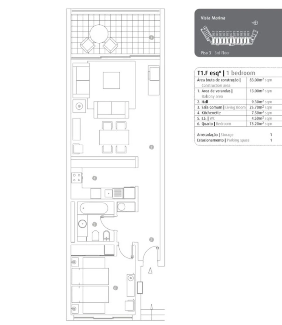 Apartamento T1 para Venda em Portimão Planta 1