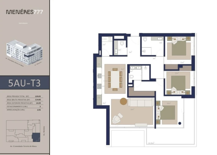 Apartamento T3 para Venda em Matosinhos e Leça da Palmeira Planta 1