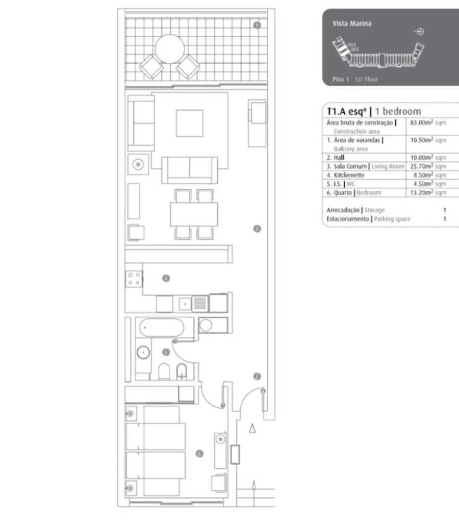 Apartamento T1 para Venda em Portimão Planta 1