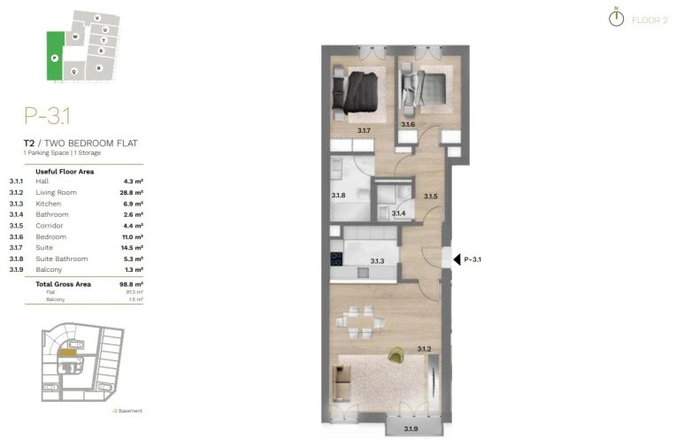 Apartamento T2 para Venda em Bonfim Planta 1