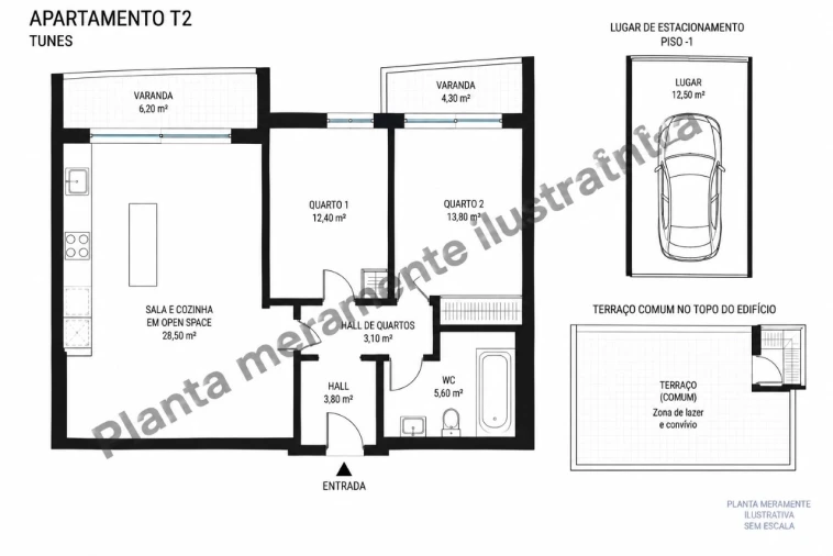 Apartamento T1 para Venda em Algoz e Tunes Planta 1