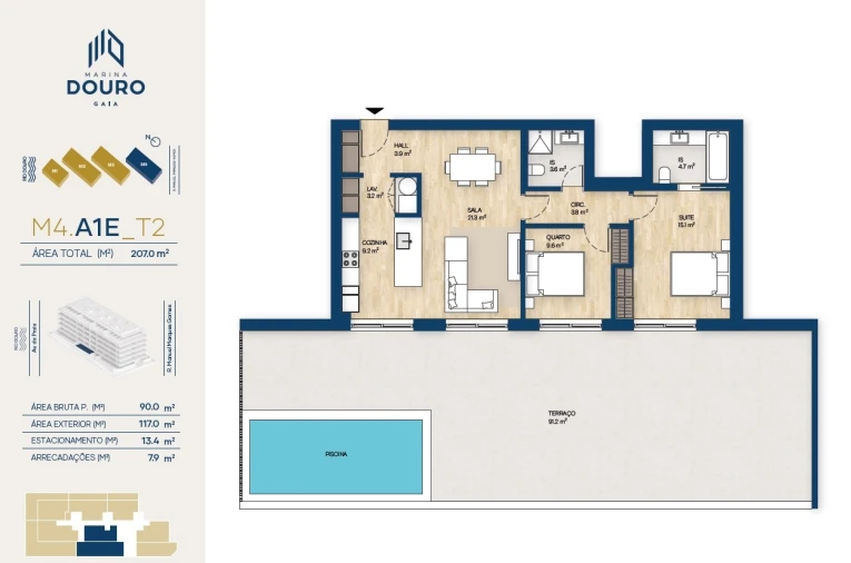 Apartamento T2 para Venda em Canidelo Planta 1