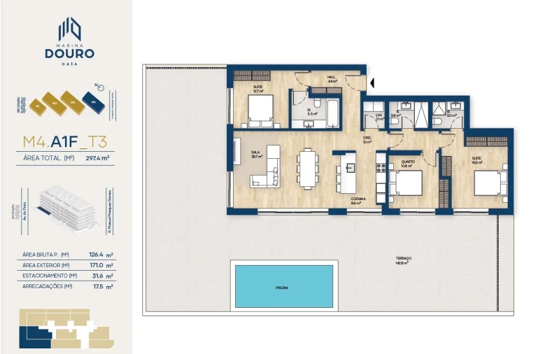 Apartamento T3 para Venda em Canidelo Planta 1