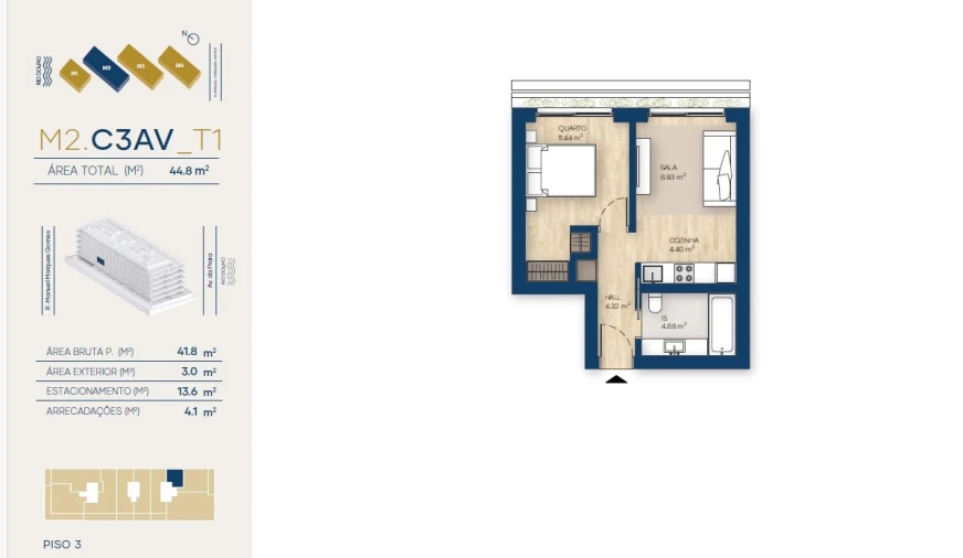 Apartamento T1 para Venda em Canidelo Planta 1