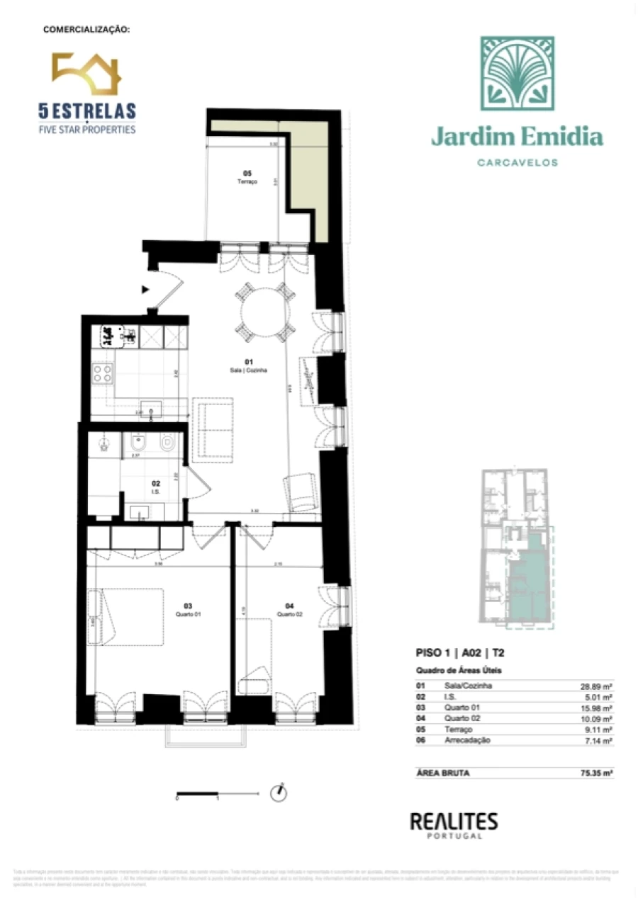 Apartamento T2 para Venda em Carcavelos e Parede Foto 6