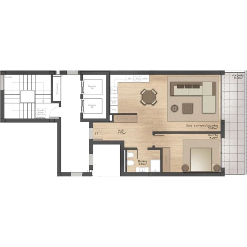 Apartamento T1 para Venda em Mafamude e Vilar do Paraíso Planta 1