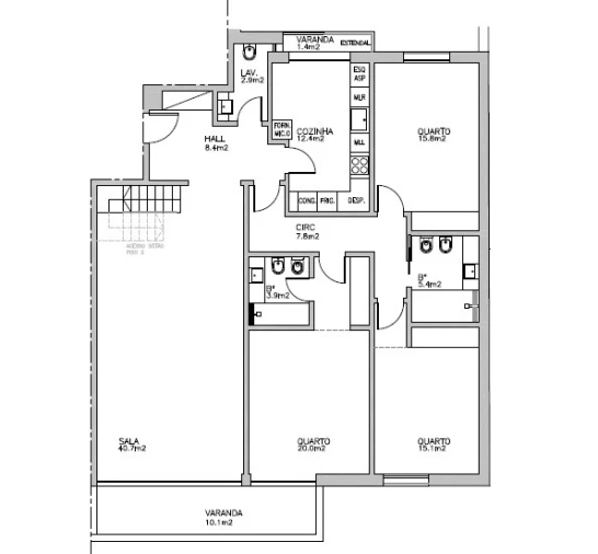 Apartamento T3 para Venda em Carcavelos e Parede Planta 1