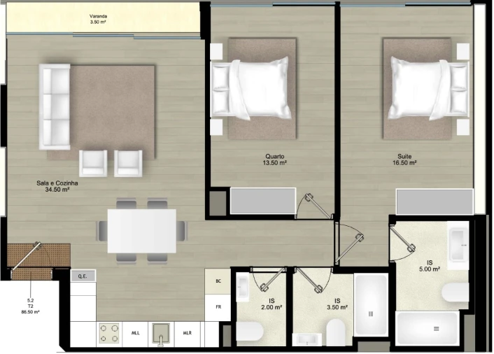 Apartamento T2 para Venda em Campolide Planta 1