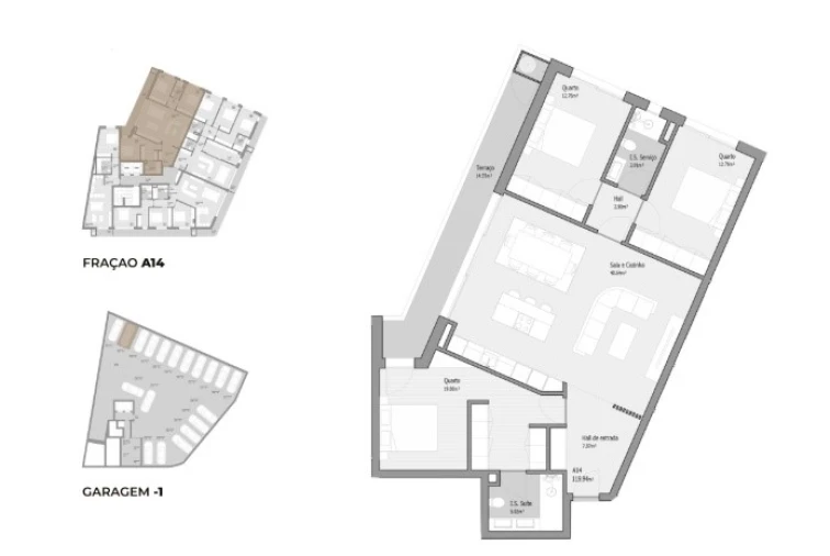 Apartamento T3 para Venda em Bougado (São Martinho e Santiago) Planta 1
